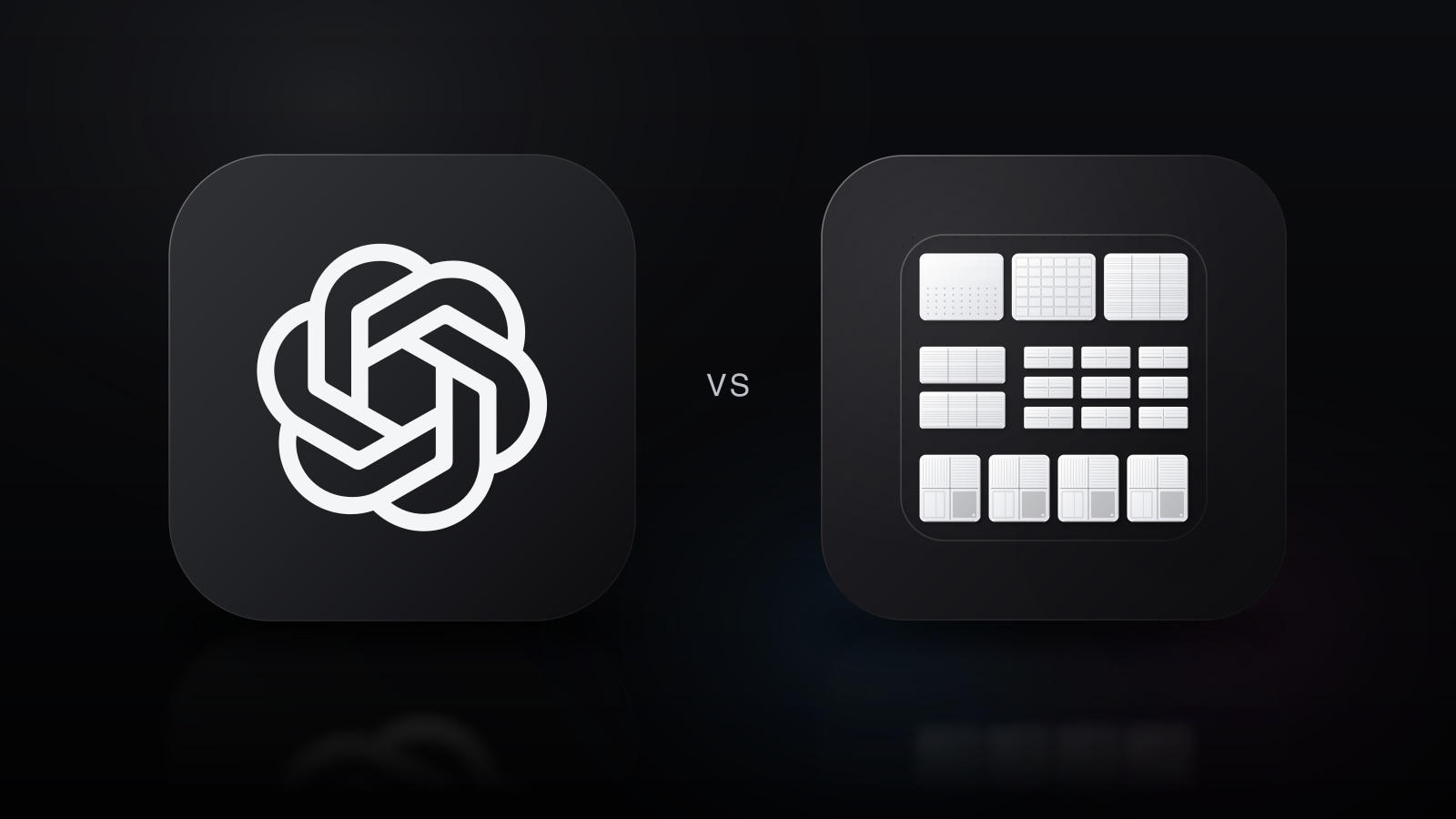 ChatGPT's knot logo beside Leiolai's graphite iOS icon, with VS between them.