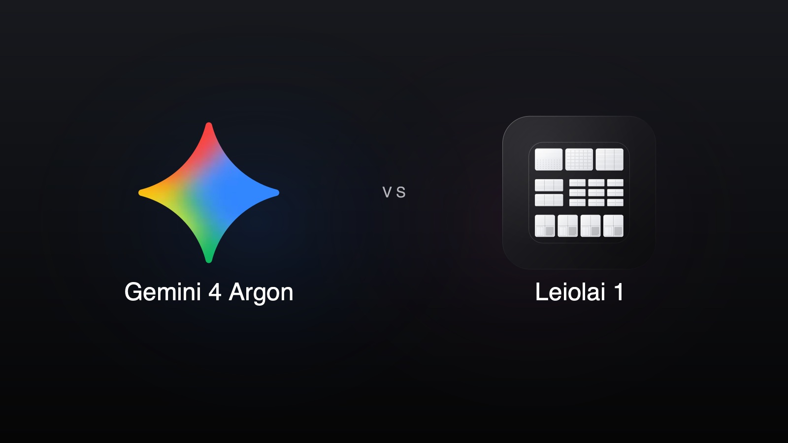 Google’s original Gemini mark facing the native Leiolai app icon on a graphite background.